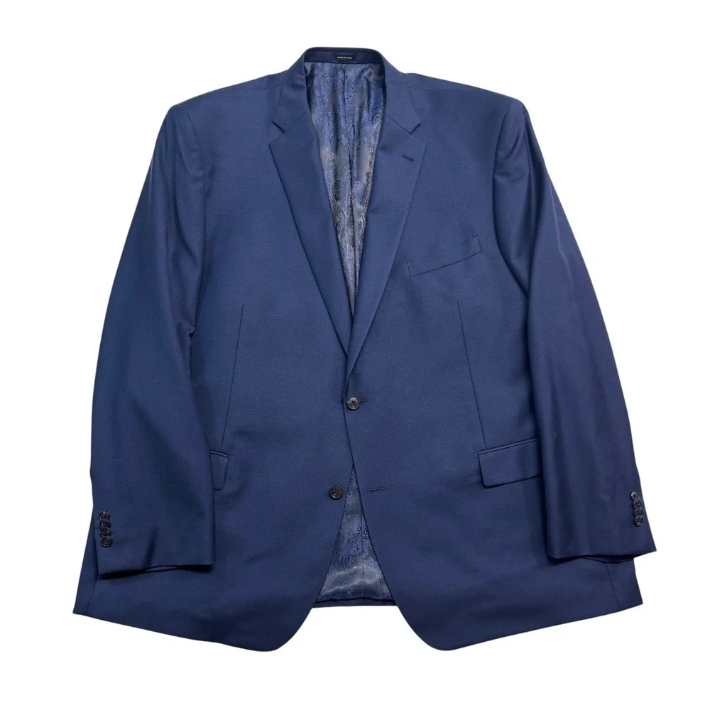 Joseph Abboud 52L 48x32 Navy Blue 2pc Pant Suit Wool Bespoke Flat Front Modern
